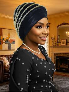 1pc Shiny Satin Rhinestone-Studded Hood, Nigerian-Style One-Piece Headscarf, Perfect For Wedding Party Dresses. - Multicolor - View 10