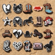 20pcs Western Cowboy Style Shoe Charms - Vintage Cowboy & Equestrian Theme (PVC) - Suitable For Various Clog Styles - Gift - Multicolor - View 1