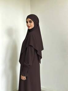 1pc Minimalist Elegant Muslim Hijab + Versatile Dress, Suitable For Daily Wear - Multicolor - View 3