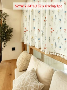 1PC Spring/Summer Minimalist Elegant Cabinet Curtain, Floral Pattern With Pom Pom Tassels, Fresh Style, Embroidered Hollow Cafe Table Skirt Short Window Curtain, Suitable For Kitchen Cabinet, Living Room, Balcony, Bay Window, Bedroom, Wardrobe, Study, Garden Home Decor - White - View 9