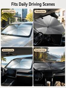 Minimalist, Portable Car Windshield Sunshade Umbrella; Features A Reflective Titanium-Silver Coating And A Foldable, Easy-To-Store Umbrella Design; Provides Sun Protection, Heat Insulation, And Interior Protection. - Multicolor - View 9
