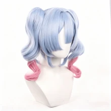 Blue Gradient Pink Wig, Rabbit Hole Cosplay Wig, Realistic Scalp Top, Tiger Claw Clip Twin Ponytails, Suitable For Anime Conventions, Carnivals, Halloween Wig Accessories - Rose Red - View 3