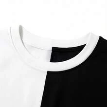 Men's Summer Minimalist Crew Neck Black & White Color Block Short Sleeve T-Shirt | Comfortable & Fashionable - Black and White - View 3