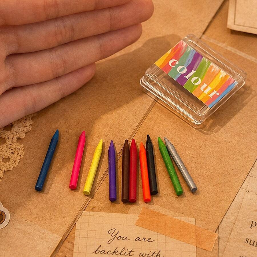 迷你娃娃屋書桌裝飾 1:12 迷你彩色蠟筆與收納盒模型,適合迷你愛好者的完美禮物 - 均碼 - 查看 1