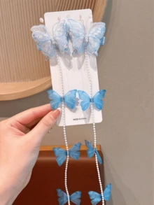 2pcs Butterfly Hair Clips With Faux Pearl Tassel Braided Hair Clips, Sweet Princess Hair Accessories For Girls, Can Be Used For Braiding, Hair Ties, Photography And Outfit Matching (Paper Card For Display Only) - Multicolor - View 7