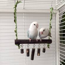 Parrot Wooden Wind Chime Swing Perch, Parrot Climbing & Claw Grinding Perch, Suitable For Cockatiel/Budgie/Lovebird/Other Parrots, Universal Cage Interior Fun Perch, Parrot Toy, Bird Cage Accessory - View 3