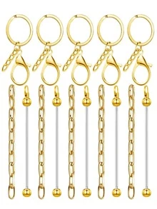 30pcs Double Bar Beaded Keychain Straps - DIY Silver Blank Beaded Keychains - Beaded Keychain Materials For DIY Gifts And DIY Wallet Making - DIY Kit - View 6