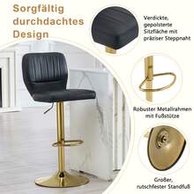Height-Adjustable Bar Stool / 360° Swivel / With Backrest And Footrest / Upholstered In Leather / Load Capacity 136 Kg - 黑色+金色 - 查看 11