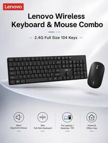 Lenovo Wireless Keyboard Mouse Combo 2.4G USB Receiver Plug And Play Full-Size Numeric Keyboard Comfortable Grip Mouse For Home Office Computer - Black - View 2