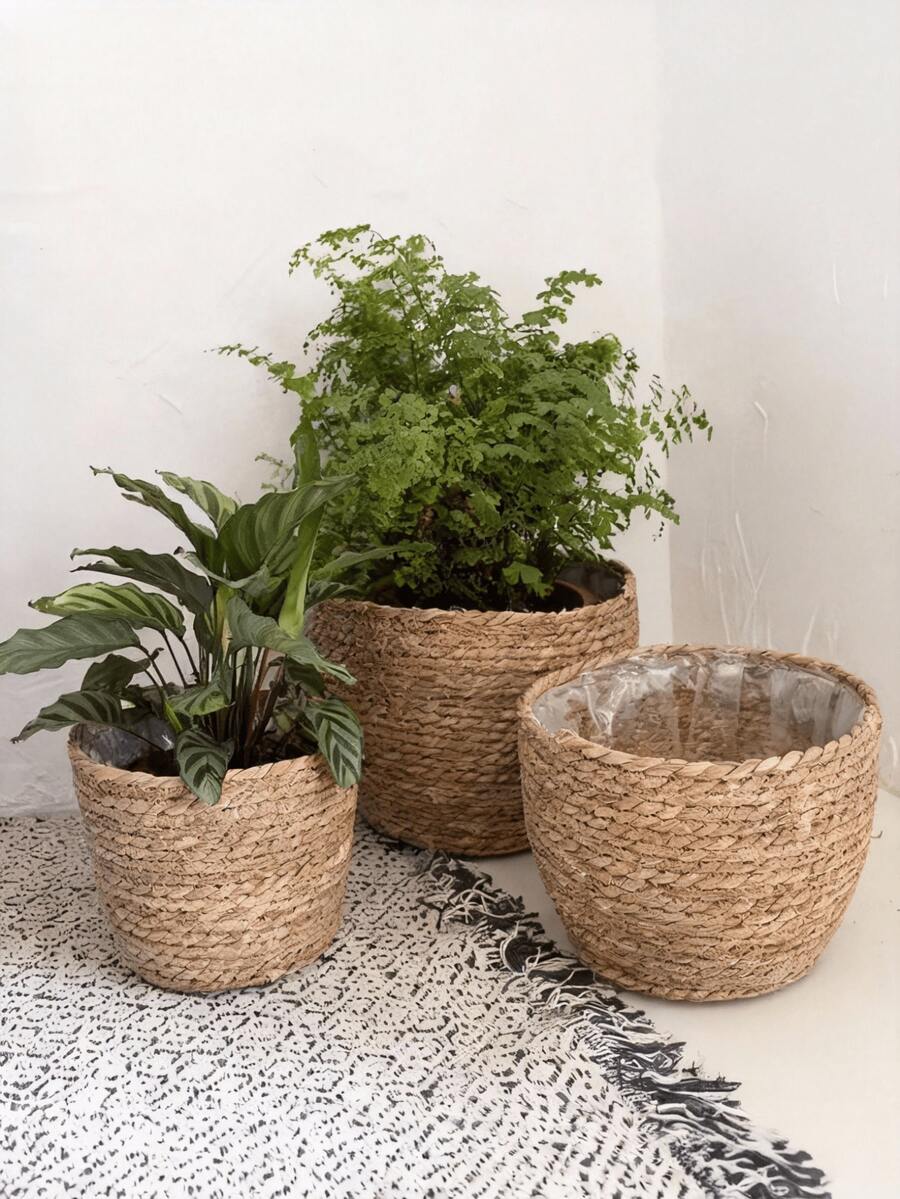 1件手工編織藤編花盆套,圓形波希米亞風花盆含塑膠內襯,室內植物藤編籃,防水輕量花盆,適用於室內/室外植物、仙人掌、多肉植物,小至中型居家園藝裝飾、房間裝飾與家居裝飾 - A - 查看 1