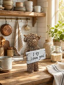 1件趣味高地牛雕像，手持「I Love You」標誌，情人節最佳禮物，奇幻家居裝飾小雕像，適用於室內/室外、節日派對、客廳、臥室、層架裝飾，創意禮物 - B - 查看 2