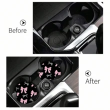 2pcs Bow Leopard Print Car Cup Holder Coasters, Non-Slip Shock-Absorbing Universal Fashion Car Cup Mats, Interior Accessories, Party Gift - Multicolor - View 2