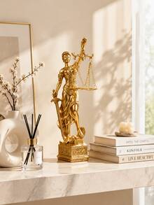 Gold Lady Justice Statue, Law Theme Lawyer Office Desk Decor, Modern Luxury Metal Finish, Executive Study Room Decorative Gift - Collector's Edition - View 1