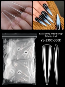 120pcs/Pack Extra Long Pointed Nail Tips, Transparent Full Coverage Fake Nails, Acrylic Artificial Nails, Long-Lasting Wear, Easy Application - 無色 - 查看 2