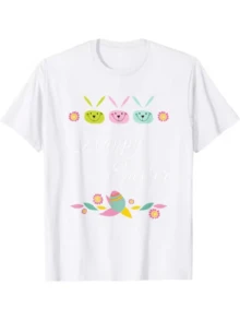Colorful Smiling Rabbits With Flowers And Decorated Egg Conveying Joy And Festive Energy - Men's T-Shirt - White - View 1