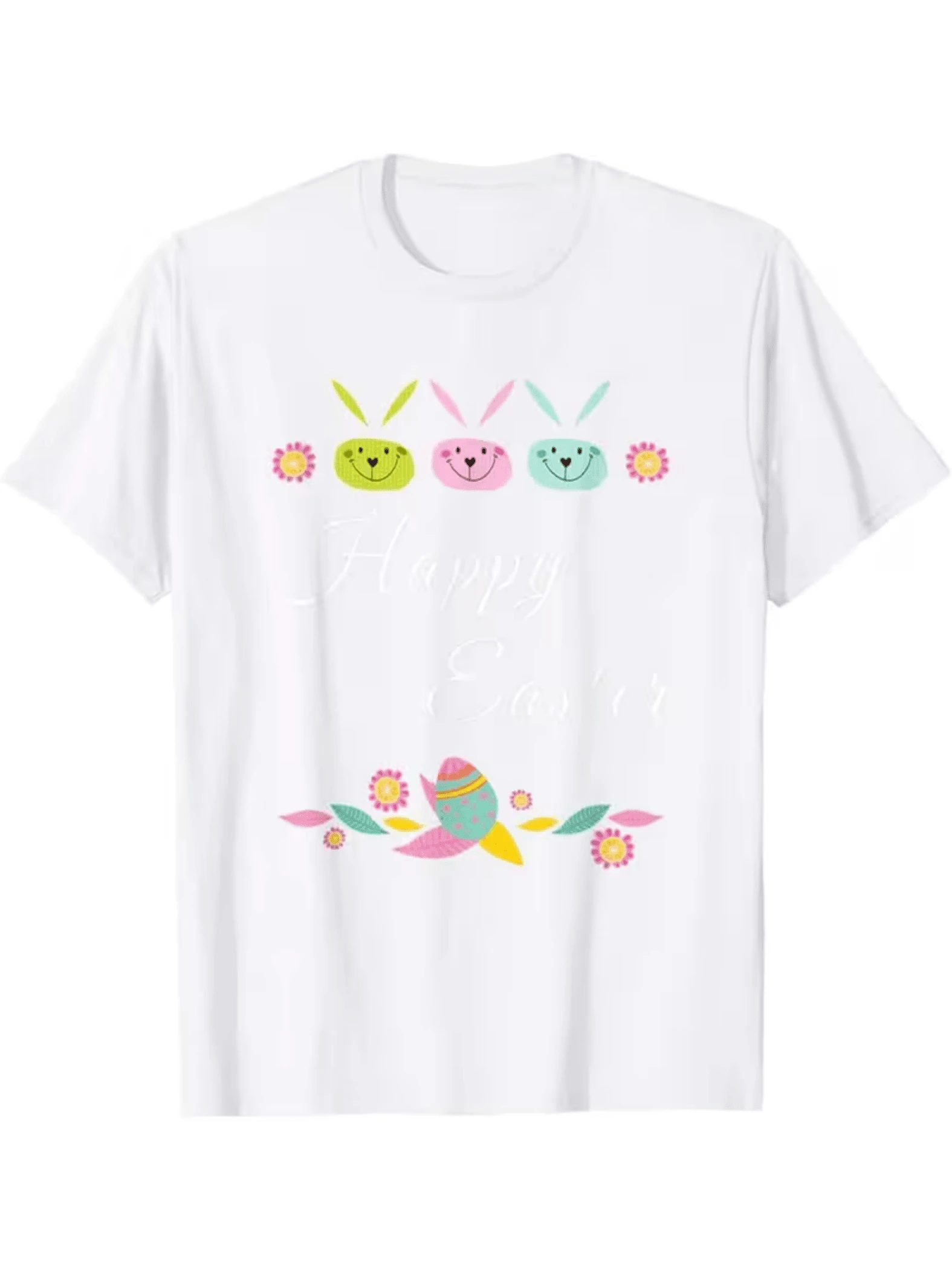 Colorful Smiling Rabbits With Flowers And Decorated Egg Conveying Joy And Festive Energy - Men's T-Shirt - White - View 1