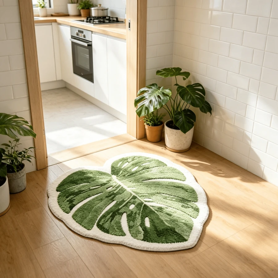 1pc Leaf Pattern Plush Thickened Carpet, Warm Fuzzy Rug For Autumn/Winter, Decorative Floor Mat For Bedroom, Living Room, Home Decor, Washable - Multicolor 3 - View 1
