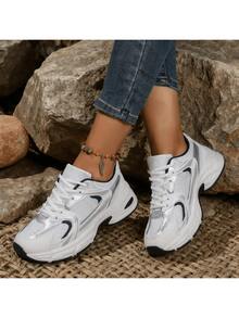 American Retro Contrast Color Running Shoes, Mesh Breathable, Thick Bottom Cushioning,Popular Women's Casual Sports Shoes,For Travel,Sports, Shopping - 藍色 - 查看 7