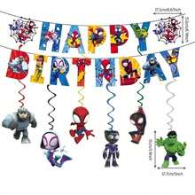 New Cartoon Hero Theme Birthday Decoration Set, Includes Bunting And Spiral Decor, Suitable For Birthday Party, Home And School Decoration - Multicolor - View 5