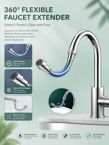 360° Flexible Rotatable Faucet Extender, Multi-Function Kitchen Sink Aerator, Anti-Splash Rotating Faucet Pressure Booster Accessory, Suitable For Kitchen And Bathroom Cleaning Scenarios, Dishwashing, Cleaning, Pet Bathing, Essential For Homeowners And Renters, Perfect As Christmas, New Year And Housewarming Gift - Faucet Extension Tube - View 2