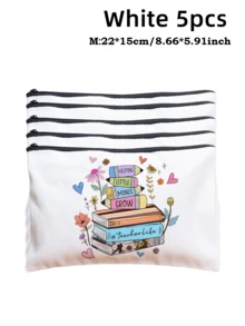 5pcs Best Teacher Theme Zipper Pouch Express Gratitude And Love Makeup Bag Various Snack Small Storage Bag Portable Multi-Functional Storage Bag Teacher Travel Storage Gift Thanksgiving Christmas Birthday Teacher's Day Back To School Graduation Gift - Multicolor - View 31
