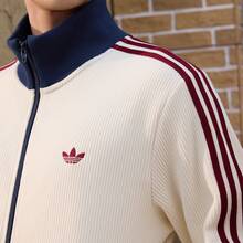 adidas originals WAFFLE TRACK TOP 華夫格運動早春立領拉鍊條紋針織外套 男款 - 杏色 - 查看 3