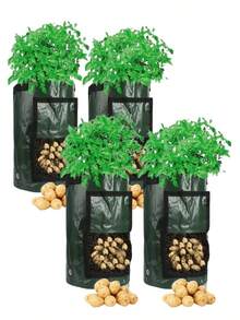 Bean Planting Bag, Durable Fabric Garden Pot With Lid And Handle, Spring Planting Bag, Plant Growth Bag, Potato Vegetable Plant Cultivation Planting Bucket With Door - Multicolor - View 4
