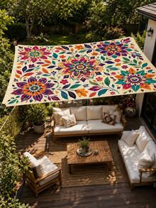 1pc Bohemian Floral Sun Shade, Lightweight Polyester Material, Suitable For Beach, Camping, Garden, Picnic, Outdoor Adventure Sun Shade (Support Pole And Rope Not Included) - B - View 1