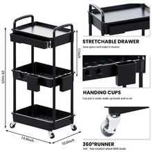 3 Tier Rolling Storage Cart With Drawers Rolling Utility Cart With Drawers,Room Decor,Bathroom Decor,Rolling Utility Cart Rolling Storage Organizer Tool For Kitchen,Bathroom,Living Room,Office Outdoor Decor - View 6