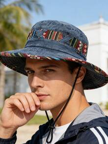 Men's Washed Bucket Hat, Vintage Drawstring Bucket Hat, Siberian Outdoor Sports Sun Hat, Fashionable, Casual, Comfortable Sun Protection Hat, Suitable For Cycling, Travel, Vacation, Hiking And Sun Protection - A - View 1