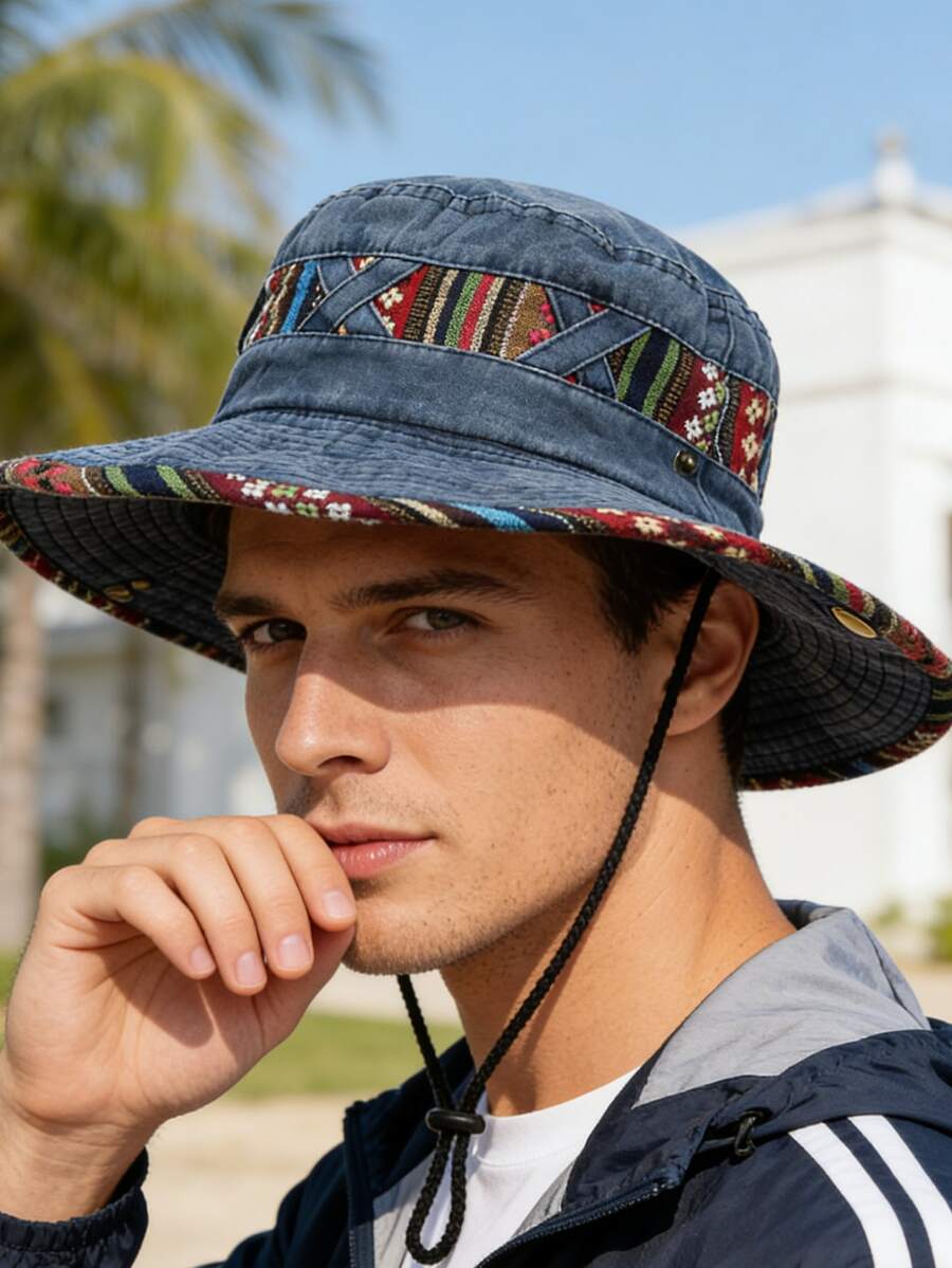 Men's Washed Bucket Hat, Vintage Drawstring Bucket Hat, Siberian Outdoor Sports Sun Hat, Fashionable, Casual, Comfortable Sun Protection Hat, Suitable For Cycling, Travel, Vacation, Hiking And Sun Protection - A - View 1