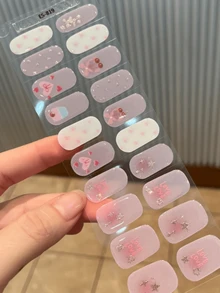 跨境新款半固化凝膠腳趾甲貼，亮粉閃亮設計，現貨批發，防水且持久 - 彩色 - 查看 6