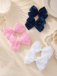 Set de 6 piezas de accesorios para el cabello dulces para niñas de vuelta a la escuela, pinzas para el cabello con lazos azul marino & blanco, adecuado para el uso diario de niñas en la temporada de vuelta a la escuela - Multicolor - Ver 1
