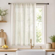 NOSBEI 2pcs/1pc Rod Pocket Sheer Curtains For Small Windows, Cream Background With Multicolor Polka Dot & Striped Translucent Panels, Breathable Soft Texture, Farmhouse Style Laundry Room Decor - Green - View 10
