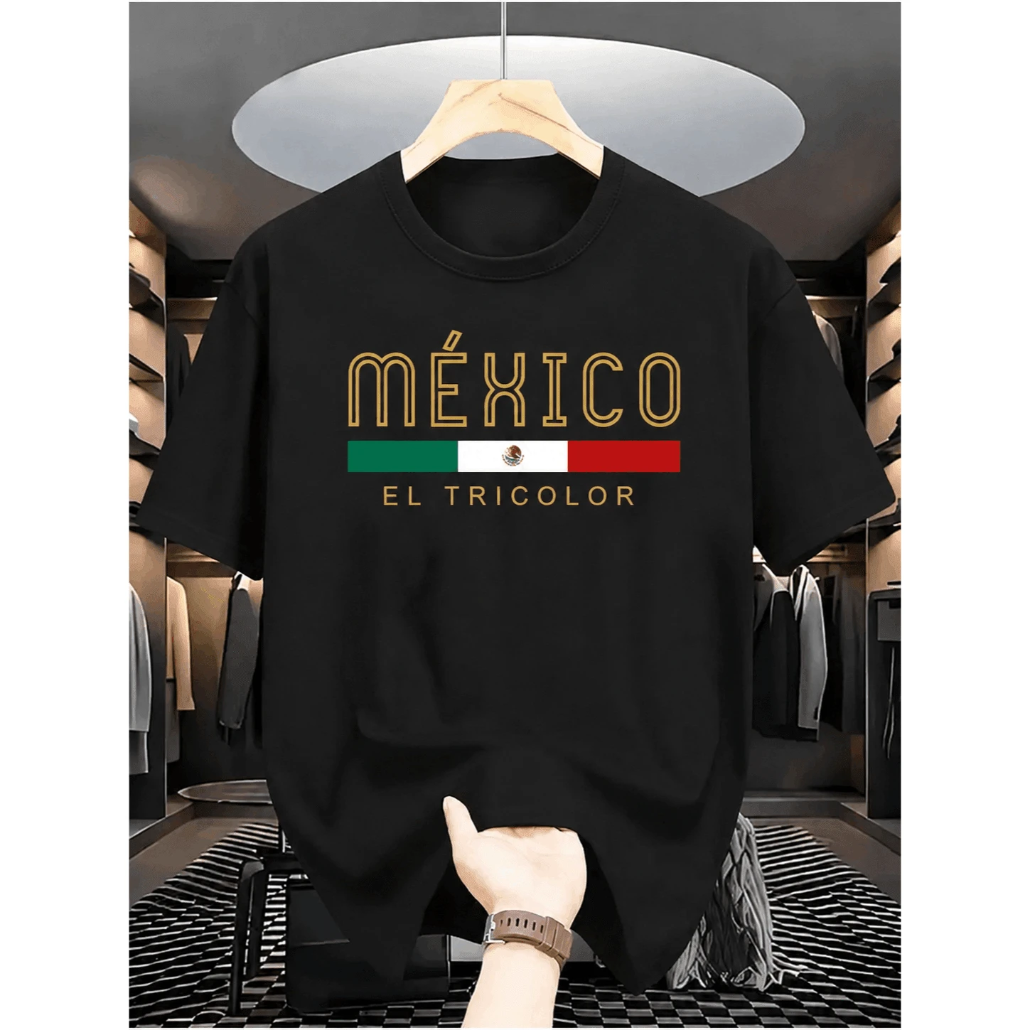 1 Pack Of Unisex Printed T-Shirts For Men And Women, Casual Short-Sleeved Shirt With Modern Mexican Style, Comfortable Garment For Daily Wear, Walks, Meetings, Events, Celebrations - 黑色 - 查看 1