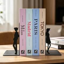 Urban Fashion Figure Silhouette Iron Art Book Stand | Black Metal Desktop Book Storage Stand Anti Slip Book Stand | Modern Simple Art Decorative Bookshelf Organizer Suitable For Students/Office/Study/Library | High End Office Desk Storage Book Stand. - Black - View 7