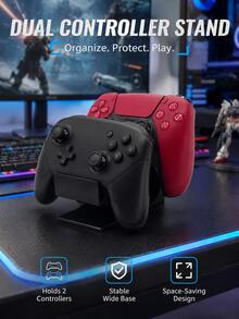 1pc Dual Game Controller Stand, Universal Gamepad Holder & Display Rack, Space-Saving Desktop Organizer, Suitable For Most Game Controllers & Gamepads, Durable Plastic Gaming Desktop Decor | Halloween Boys Gaming Accessory Random Color - View 3