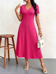 Women's Wedding Maxi Gown, Formal Occasion Long Dress With V-Neck Design, Minimalist Elegant & Sophisticated Style,Vacation Outfit Women - Red - View 5
