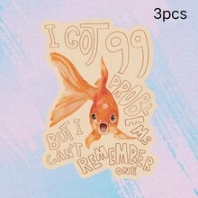 1pc/3pcs Funny Goldfish Text Stickers, Waterproof And Wear-Resistant, Cute Personalized Decorative Stickers, Suitable For Laptop, Water Bottle, Phone Case, Book, Desk Wall, Student Planner Material, DIY Decoration, Not Easy To Fall Off, Soft And Adorable - Vinyl - View 11