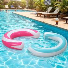 2pcs Striped C-Shaped Inflatable Floating Rings, Adult Water Floating Lounge Chair, Pool Party And Beach Leisure Float, Inflatable Raft, Suitable For Outdoor Swimming And Water Activities - Multicolor - View 3
