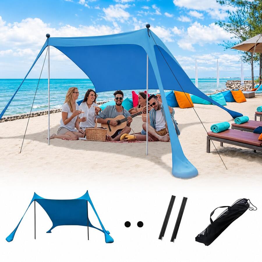 Beach Tent, Indoor Outdoor Portable Easy To Use Pop Up Canopy Upf50+ Sun Large Shelter Protection Stable Extra Windproof Ropes Carry Bag, For Friend Family Garden Lawn Yard Holiday Travel Camping Hiking Garden Picnics Fishing Backyard Fun Trips