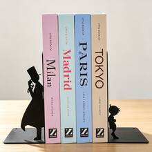 Urban Fashion Figure Silhouette Iron Art Book Stand | Black Metal Desktop Book Storage Stand Anti Slip Book Stand | Modern Simple Art Decorative Bookshelf Organizer Suitable For Students/Office/Study/Library | High End Office Desk Storage Book Stand. - Black - View 2