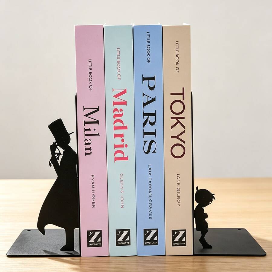 Urban Fashion Figure Silhouette Iron Art Book Stand | Black Metal Desktop Book Storage Stand Anti Slip Book Stand | Modern Simple Art Decorative Bookshelf Organizer Suitable For Students/Office/Study/Library | High End Office Desk Storage Book Stand.