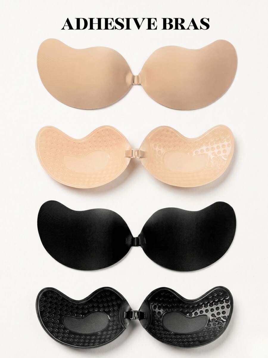 Invisible Push-Up Sticky Bra: Reusable Adhesive Backless Strapless Bra. Strong Hold Deep Plunge For Wedding, Low Cut & Party Dresses. - Apricot - View 1
