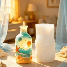 Healing Ocean Wave Embossed Aromatherapy Candle Silicone Mold. Seashell And Starfish Handmade DIY Aromatherapy Wax Cup Plaster Ornament Mold. It Can Be Reused And Can Be Given As A Holiday Gift To Family And Friends. - A-White - View 3