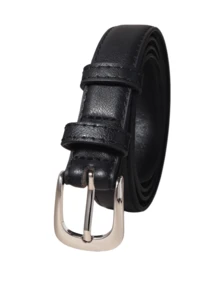 1/2pcs Metal Buckle Belt, Simple Versatile Thin Waist Belt, Solid Color Waist Belt, Suitable For Pants And Skirts - Silver Buckle - View 3