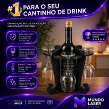 Adega de Vinhos MDF com Suporte para 4 Taças Porta Garrafas Organizador Decorativo para Mesa e Bancada - Tabaco - Visão 2