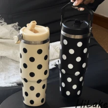 30oz 黑白波點保溫隨行杯，適合熱帶度假、海灘旅行與衝浪日，防漏設計，適用於冰飲、奶昔與夏季清涼飲料 - 彩色 - 查看 6