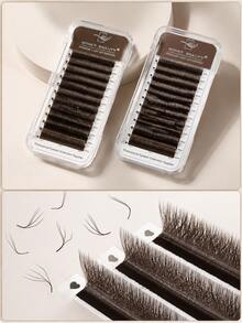 Winky Beauty 12排混款 8-15mm 棕色 3D/4D/5D 預製扇形接睫毛 W型 0.07mm 仿貂毛 自然柔軟豐盈睫毛 - 查看 3