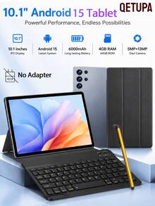 Qetupa 10.1 吋 Android 平板電腦，八核心處理器、4GB RAM、64GB ROM、HD IPS 觸控螢幕、6000mAh 電池、Wi-Fi 6、BT 5.4、5MP+13MP 雙鏡頭（不含適配器） - 灰色 - 查看 1
